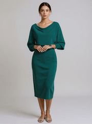 Judith | Draped Batwing Long Sleeve Wedding Guest Dress - Teal / XS(2)