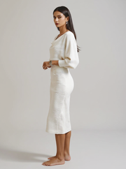 Judith | Draped Batwing Long Sleeve Wedding Guest Dress - 3/4 Turn
