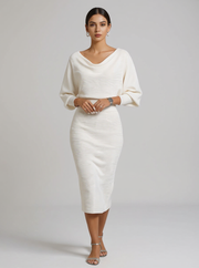 Judith | Draped Batwing Long Sleeve Wedding Guest Dress - White / XS(2)