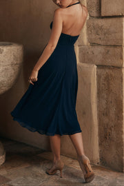 Julia | Halter Fit Georgette Midi Wedding Guest Dress