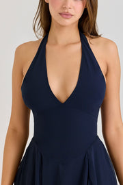 Julia | Halter Fit Georgette Midi Wedding Guest Dress