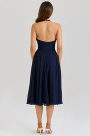 Julia | Halter Fit Georgette Midi Wedding Guest Dress