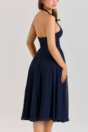 Julia | Halter Fit Georgette Midi Wedding Guest Dress
