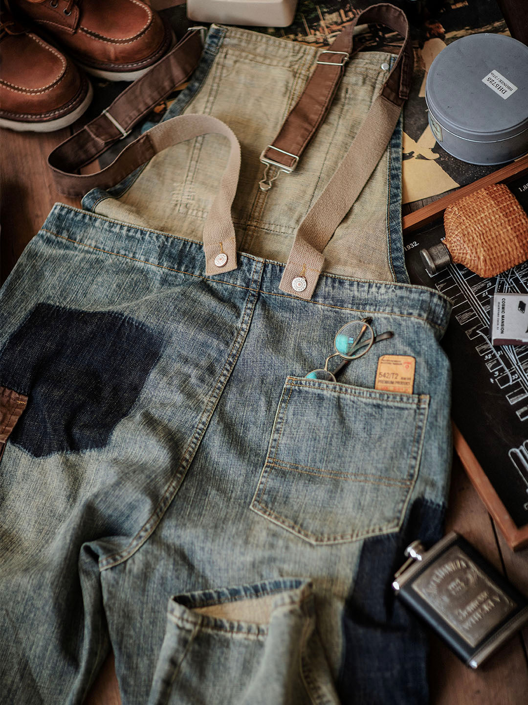 Justin | Relaxed Fit Contrast Denim Overalls