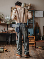 Justin | Relaxed Fit Contrast Denim Overalls