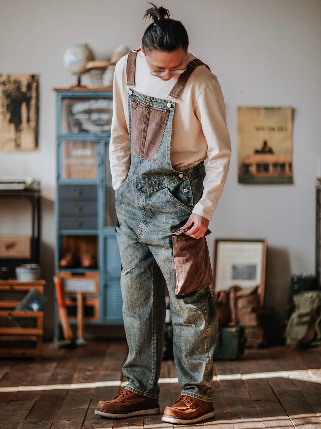 Justin | Relaxed Fit Contrast Denim Overalls