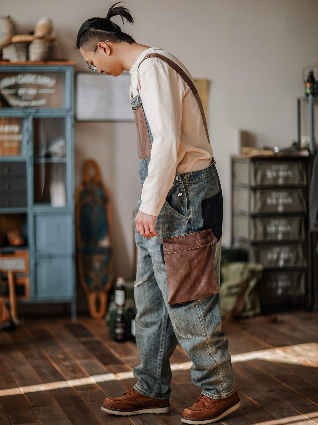 Justin | Relaxed Fit Contrast Denim Overalls