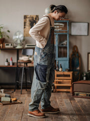 Justin | Relaxed Fit Contrast Denim Overalls