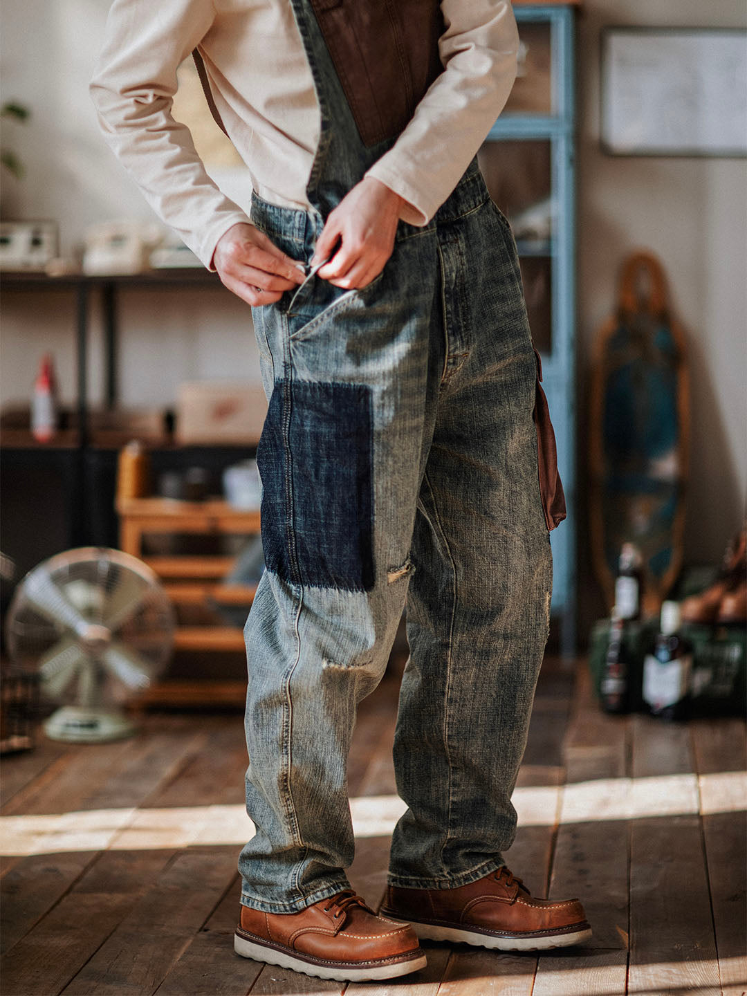 Justin | Relaxed Fit Contrast Denim Overalls