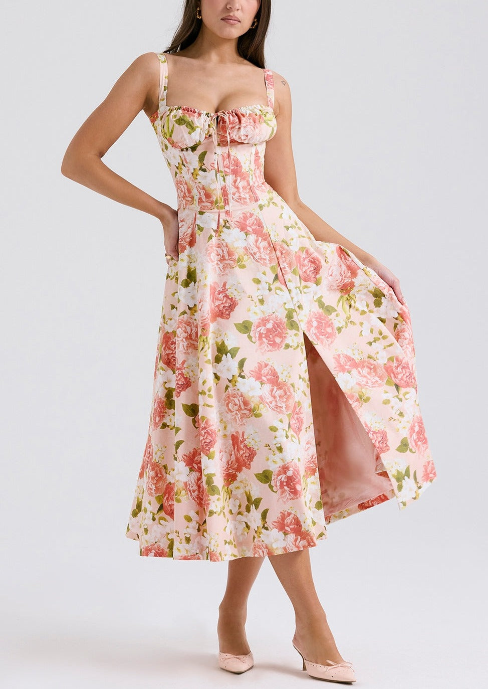 Kaia | Fitted Pink Print Sundress
