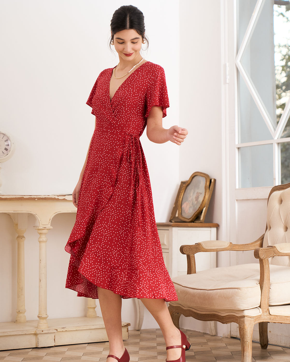 Laura | High Waist Ruffle Trim Wrap Dress