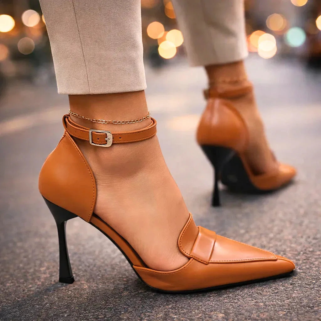 Leona | Pointed Toe Leather Heels