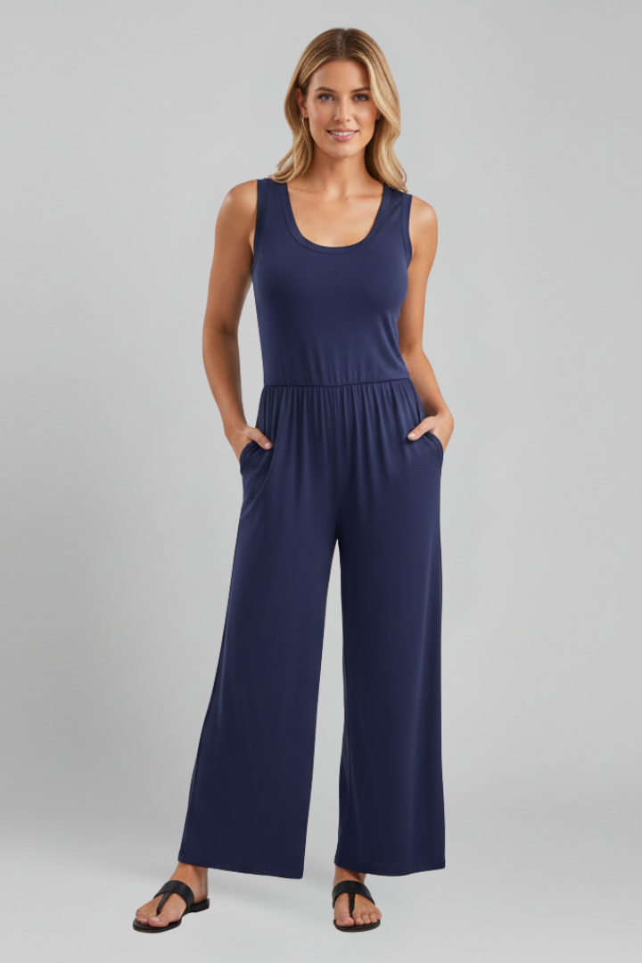 Louisa | Relaxed Fit Round-Neck Wide-Leg Jumpsuit