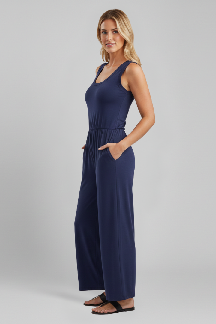 Louisa | Relaxed Fit Round-Neck Wide-Leg Jumpsuit