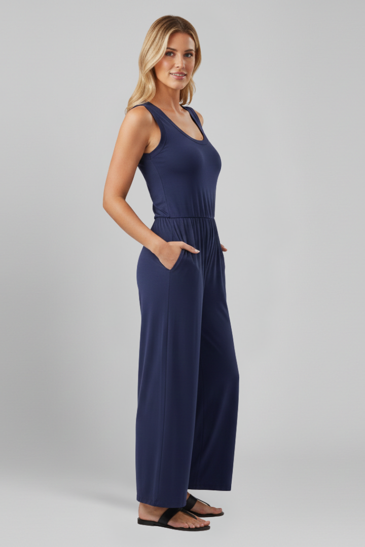 Louisa | Relaxed Fit Round-Neck Wide-Leg Jumpsuit