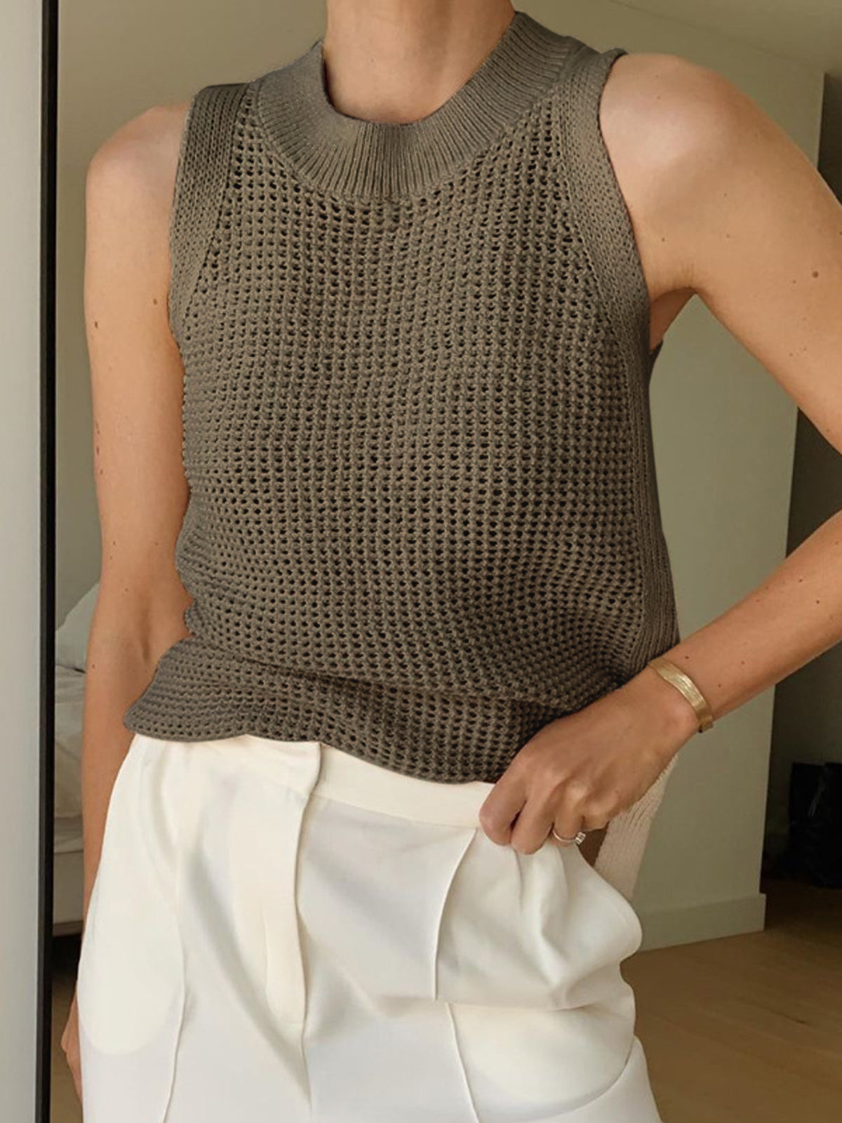 Louisa | Slim Fit Hollow Knit Festival Tank Top