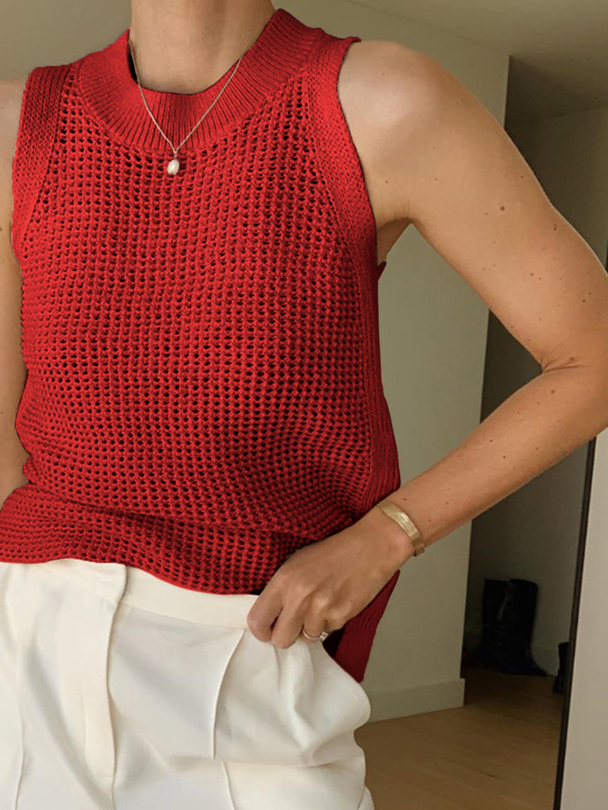 Louisa | Slim Fit Hollow Knit Festival Tank Top