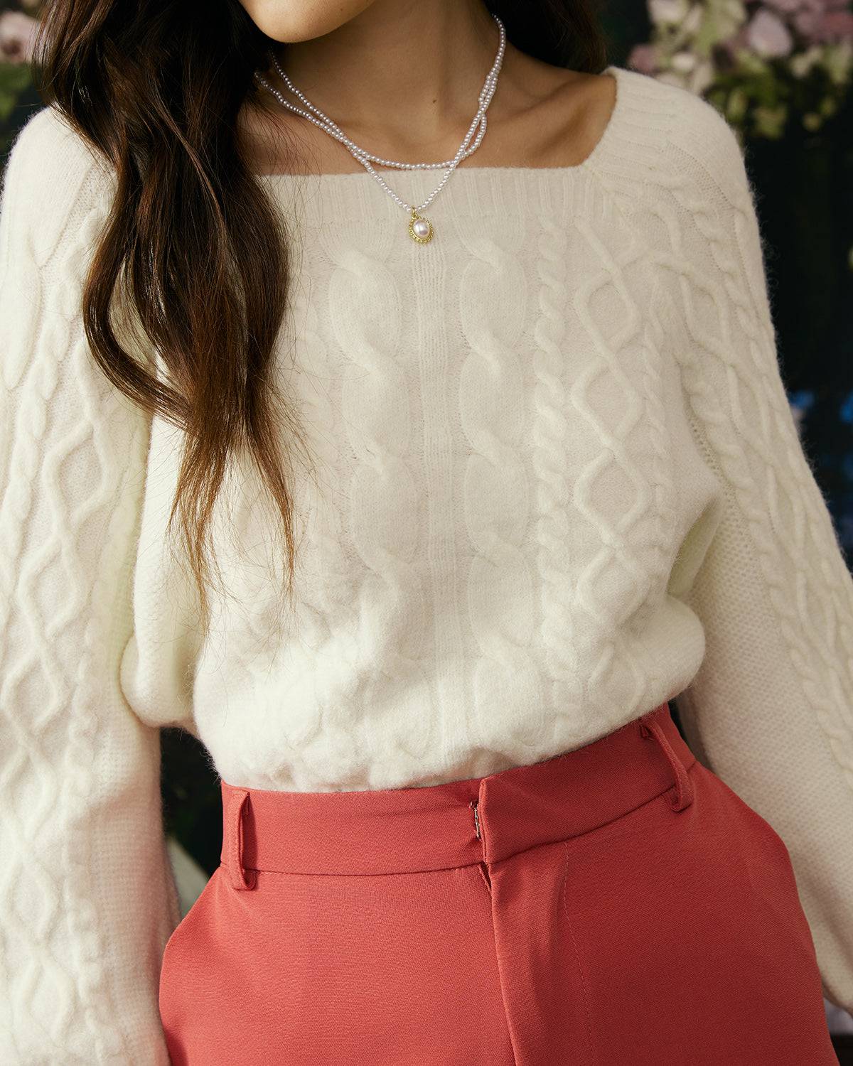 Lucille | Relaxed Fit Cable Knit Crewneck Sweater Holiday Clothes