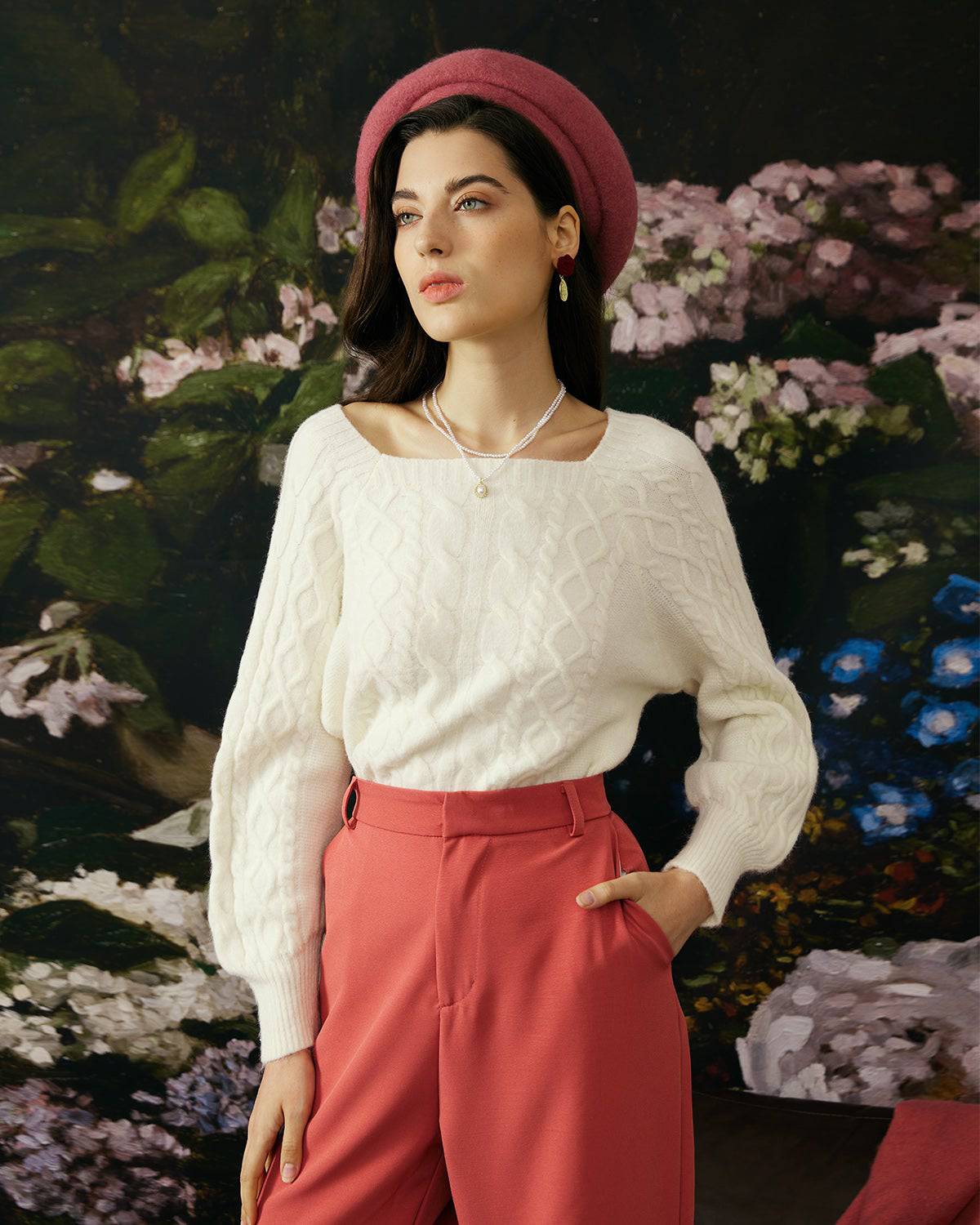 Lucille | Relaxed Fit Cable Knit Crewneck Sweater Holiday Clothes