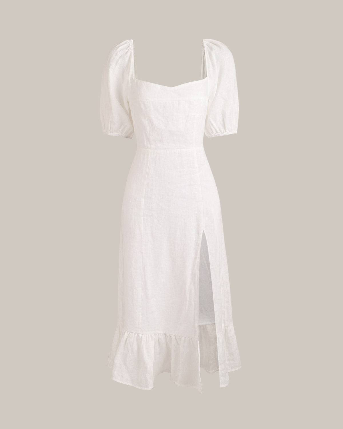 Mabel | Puff Sleeve Split Hem Wedding Guest Midi Dress