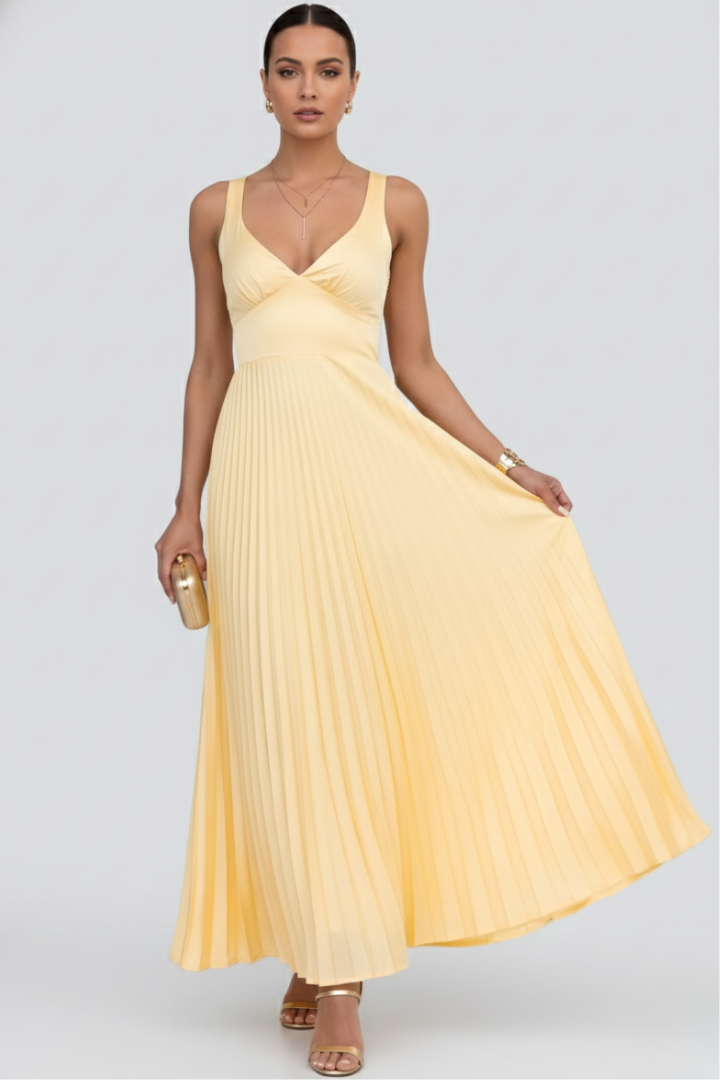 Maeve | V-Neck Pleated Maxi Dress