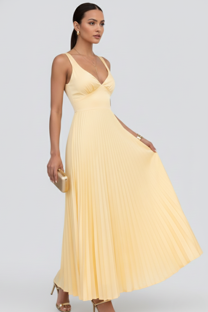 Maeve | V-Neck Pleated Maxi Dress