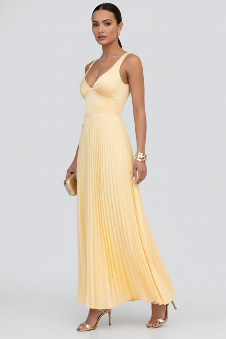Maeve | V-Neck Pleated Maxi Dress