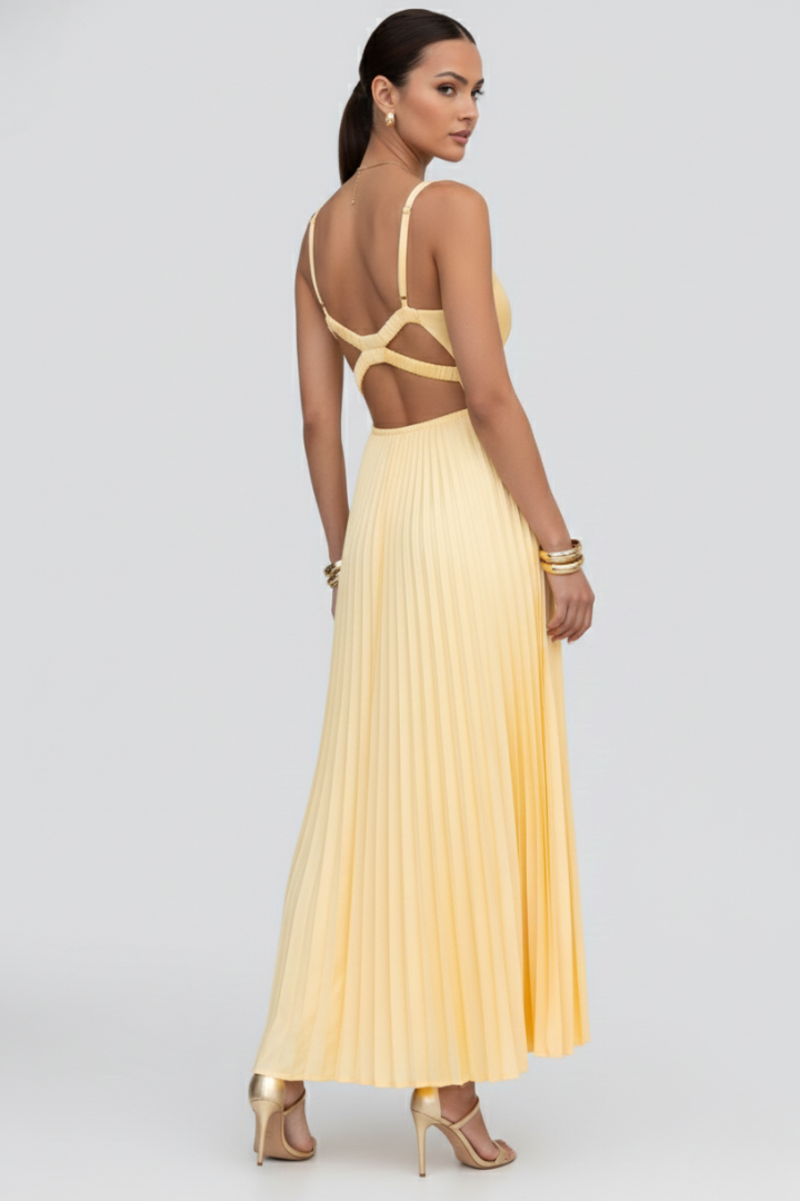 Maeve | V-Neck Pleated Maxi Dress