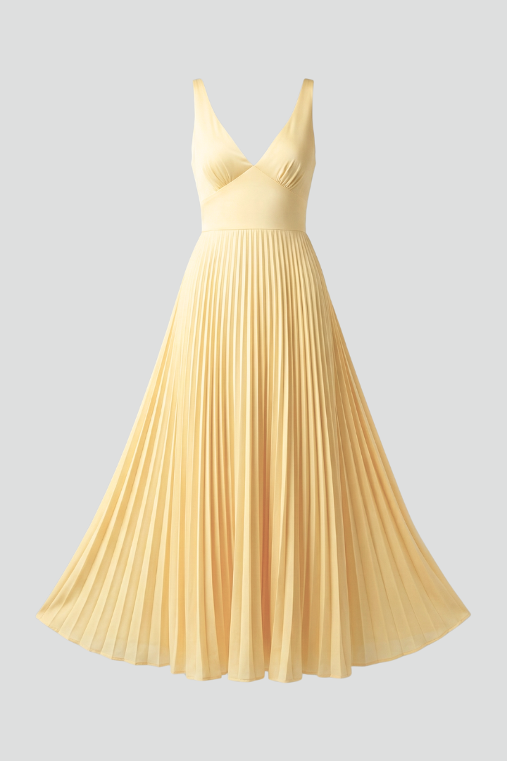 Maeve | V-Neck Pleated Maxi Dress