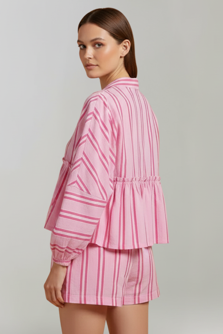 Margot | Relaxed Fit Striped Long Sleeve Shorts Set