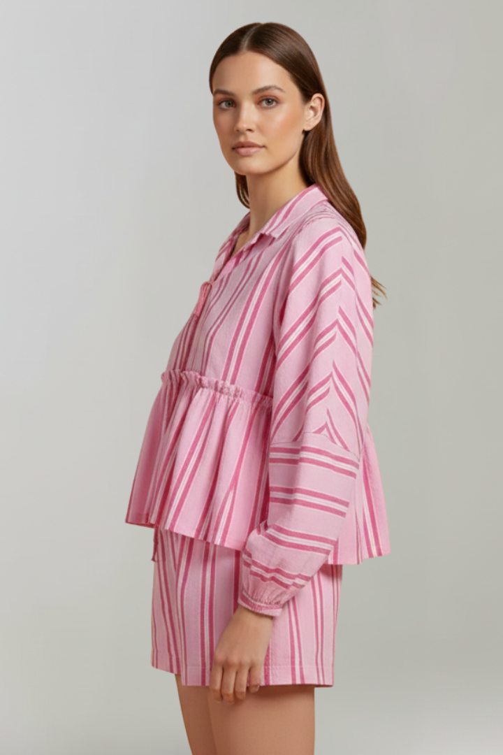 Margot | Relaxed Fit Striped Long Sleeve Shorts Set