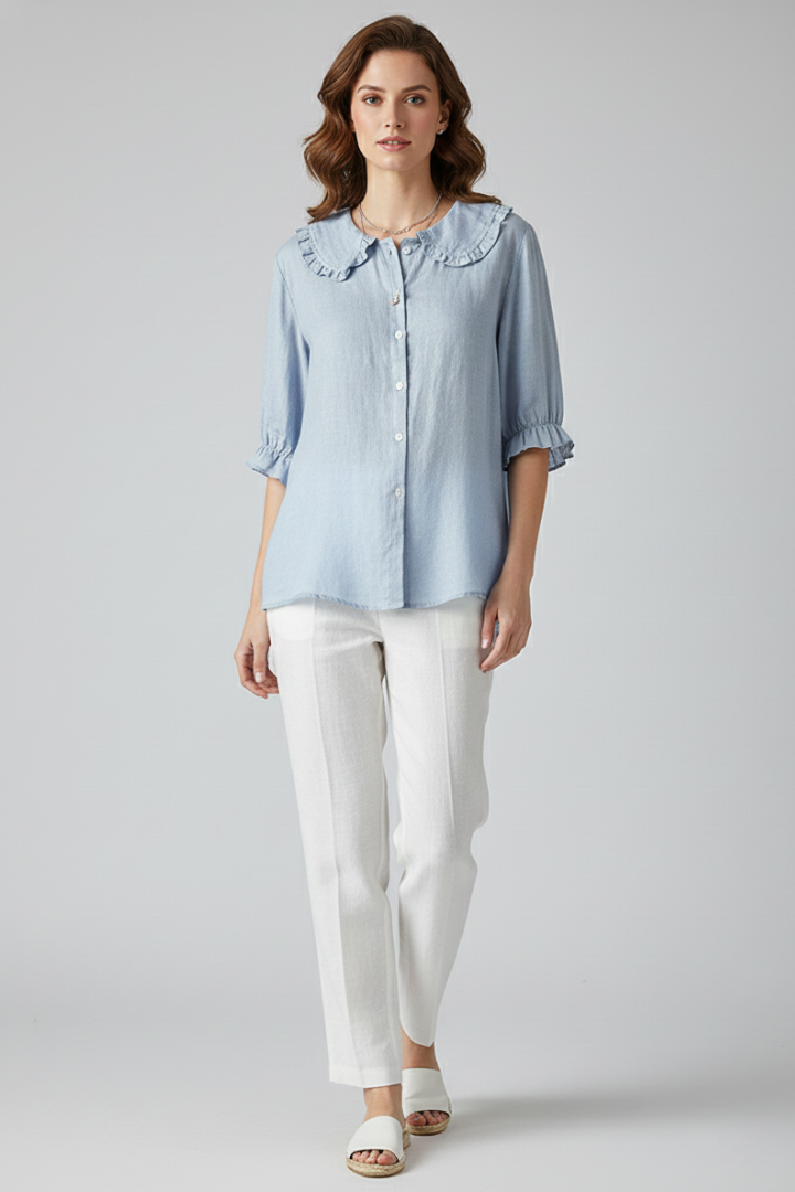 Maura | Relaxed Fit Ruffled Collar Button-Up Shirt