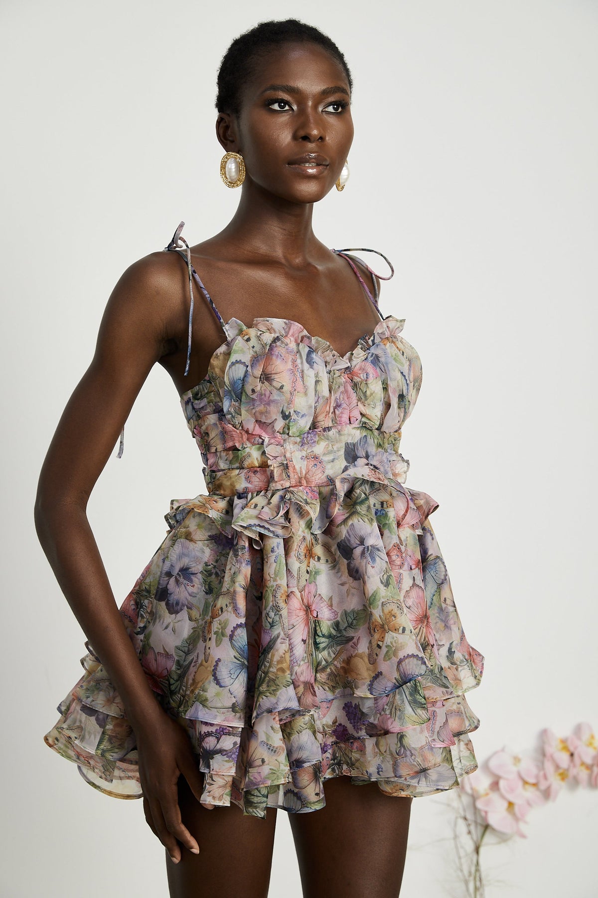 Meredith | Bustier Fit Floral Print Pleated Mini Summer Dress