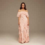 Millicent | Fitted Off-Shoulder Ruffle Maxi Dress