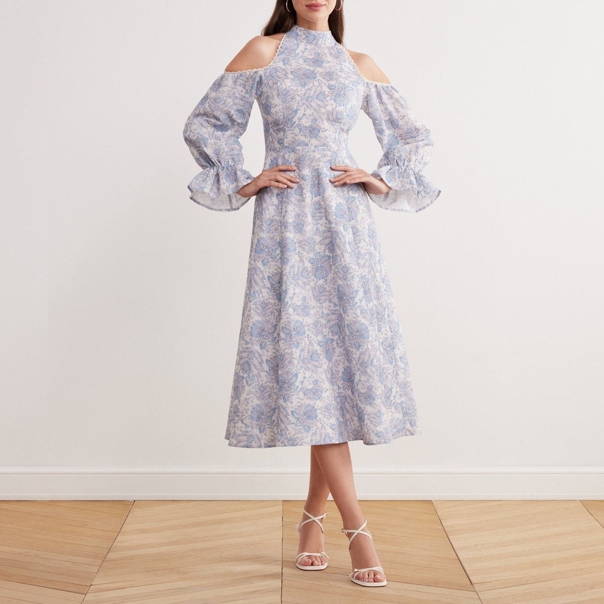Moira | Cold Shoulder Poet Sleeve Midi Dress Mother of the Bride Outfits