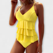 Nicole | Ruffle Tiered V-Neck Swimsuit