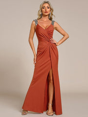 Olympia | Bodycon V-Neck Prom Dress with High Slit