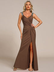 Olympia | Bodycon V-Neck Prom Dress with High Slit