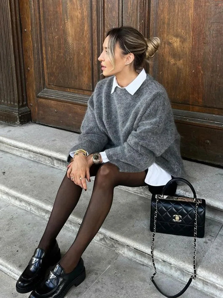 Biruvi | Women’s Oversized Knitwear Sweater Soft Fluffy Relaxed Fit