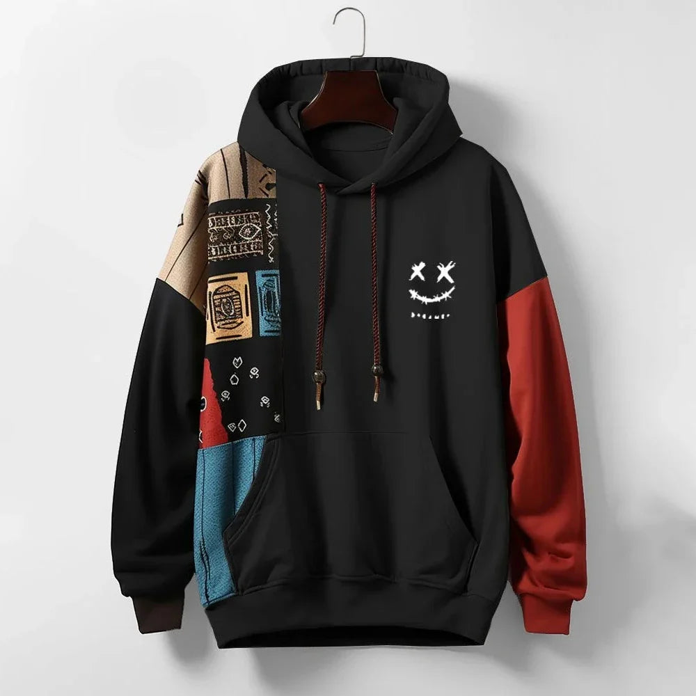 Biruvi | Men’s Patchwork Oversized Pullover Hoodie