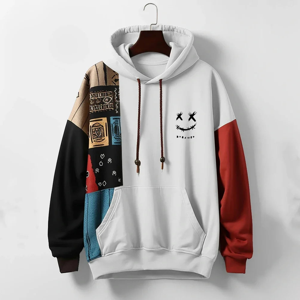 Biruvi | Men’s Patchwork Oversized Pullover Hoodie