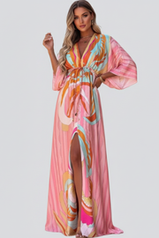 Patricia | V-Neck Belted Printed Maxi Dress
