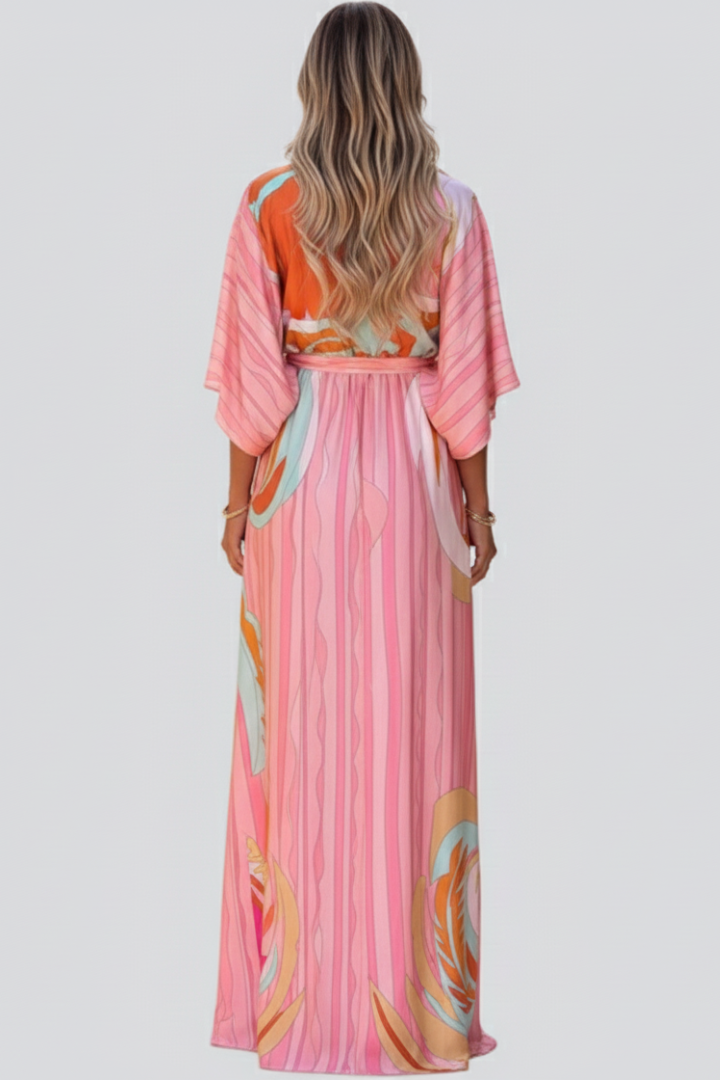 Patricia | V-Neck Belted Printed Maxi Dress