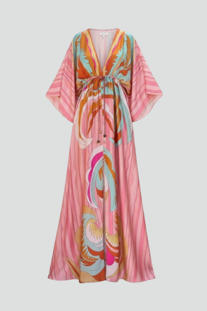 Patricia | V-Neck Belted Printed Maxi Dress