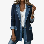Paulina | Longline Ribbed Knit Contrast Denim Blazer