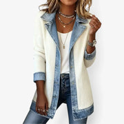 Paulina | Longline Ribbed Knit Contrast Denim Blazer