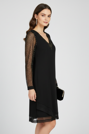 Philippa | Fitted V-Neck Dress with Sequin Sleeves