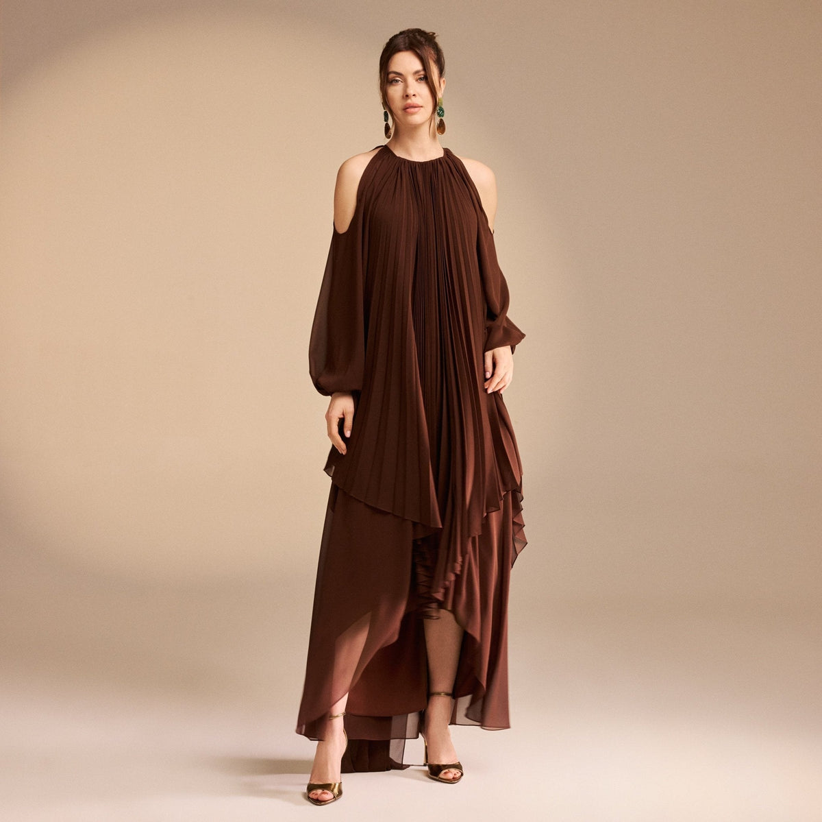 Camille | Pleated Poet Shoulder Mother of the Bride Dress