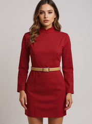 Poppy | Fitted Long Sleeve Mini Dress Mother of the Bride Outfits - Red / S(4-6)