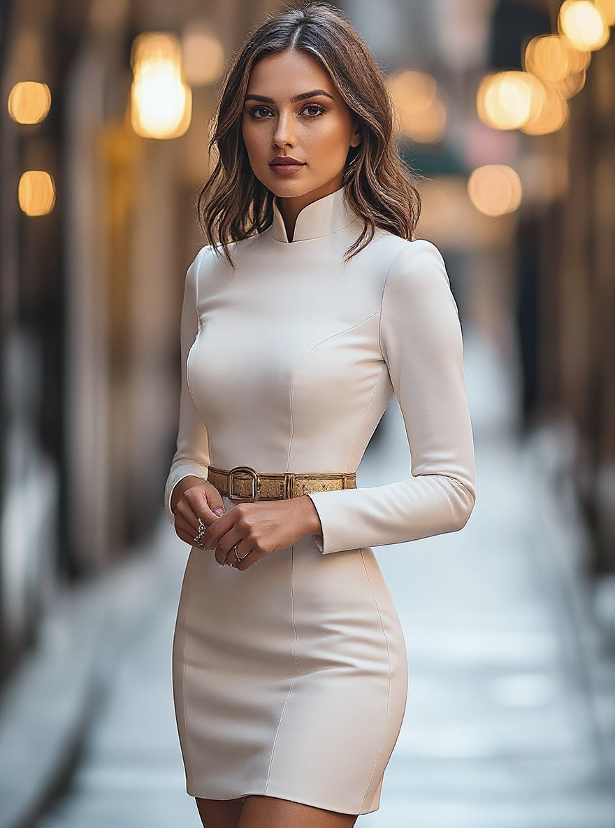 Poppy | Fitted Long Sleeve Mini Dress Mother of the Bride Outfits - 3/4 Turn